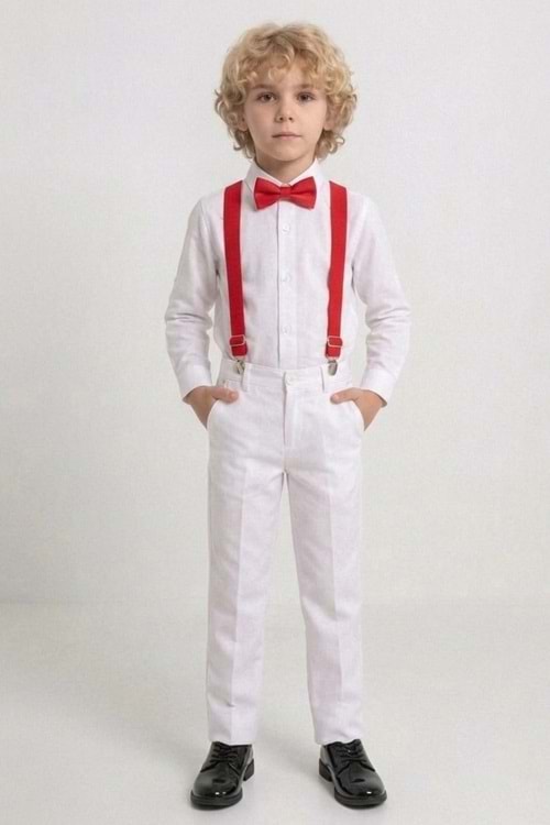 Beyaz Pantolon Gömlekli Erkek Çocuk Takım M00809