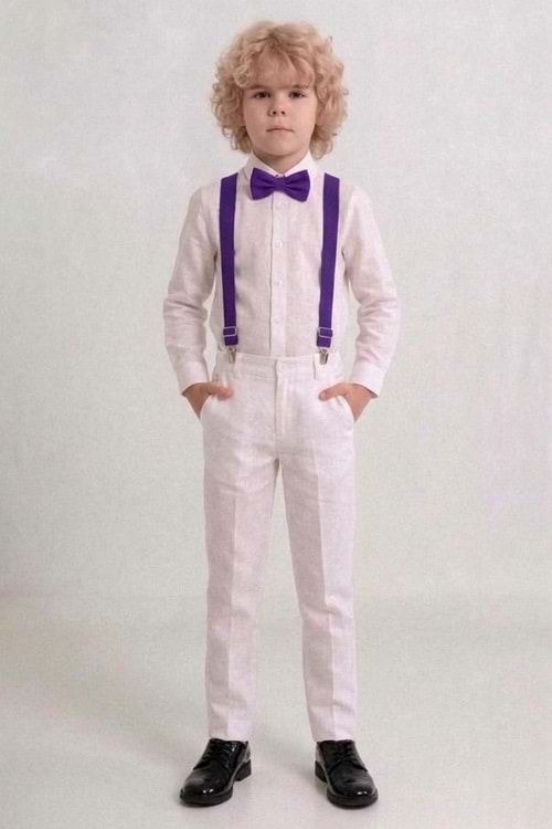 Beyaz Pantolon Gömlekli Erkek Çocuk Takım M00809