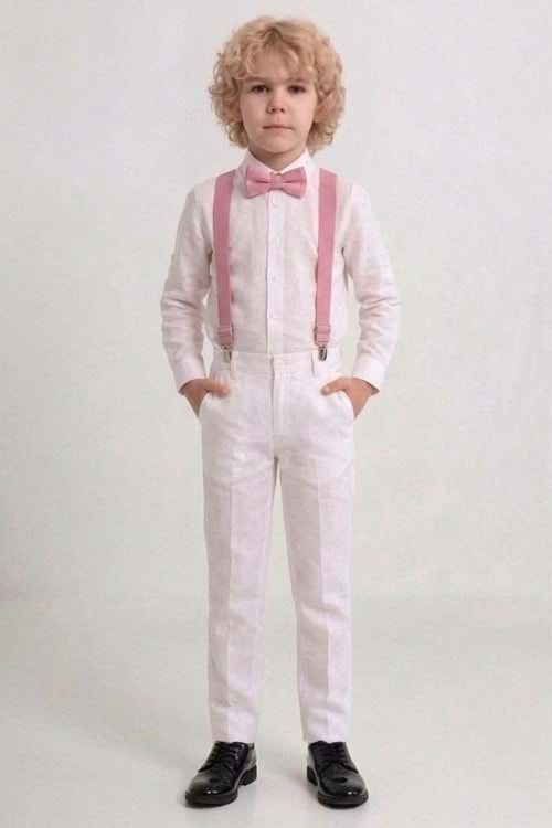 Beyaz Pantolon Gömlekli Erkek Çocuk Takım M00809