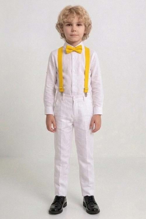 Beyaz Pantolon Gömlekli Erkek Çocuk Takım M00809