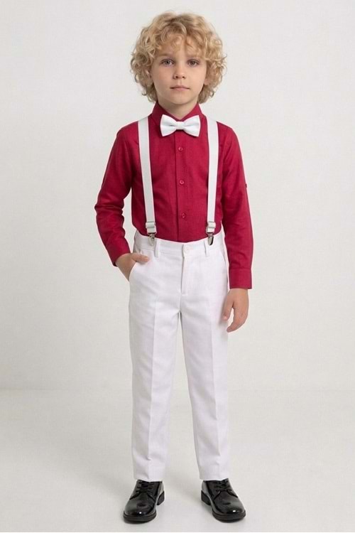 Beyaz Pantolon Gömlekli Erkek Çocuk Takım M00809