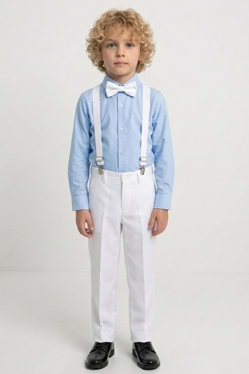 Beyaz Pantolon Gömlekli Erkek Çocuk Takım M00809
