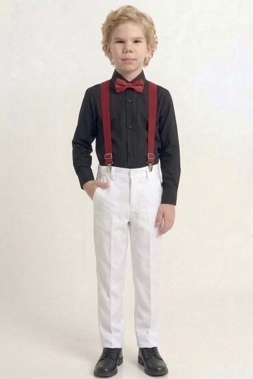 Beyaz Pantolon Gömlekli Erkek Çocuk Takım M00809