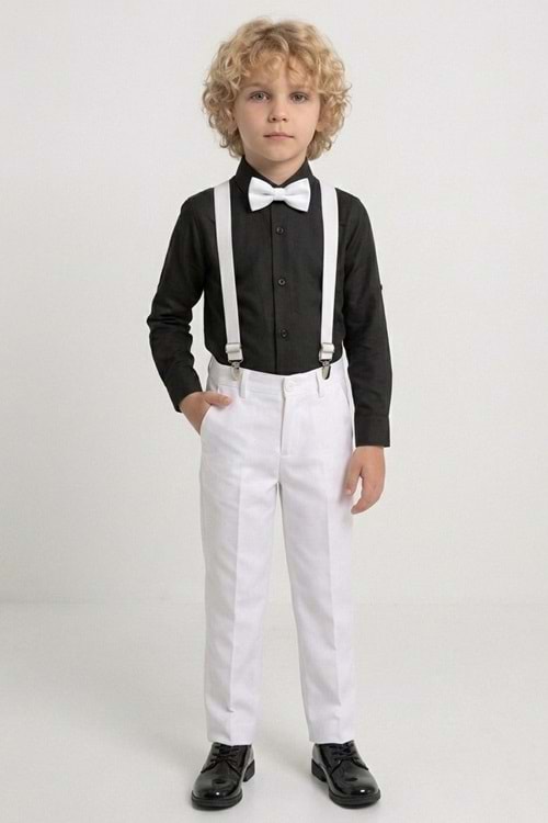 Beyaz Pantolon Gömlekli Erkek Çocuk Takım M00809
