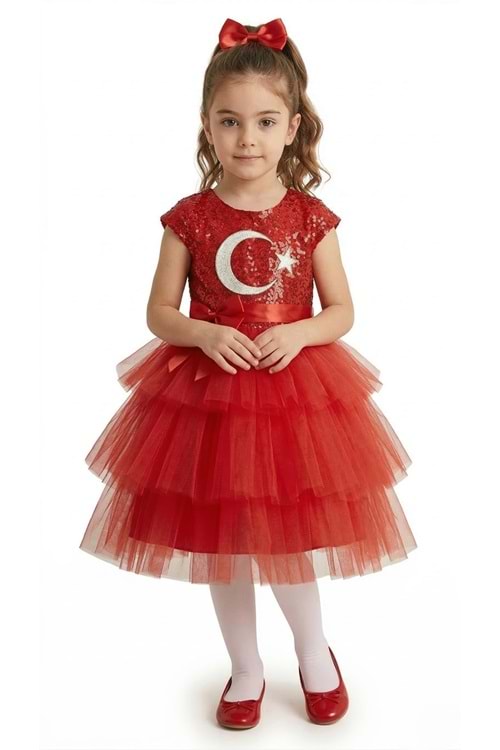 Ay Yıldız Motifli Kız Çocuk 23 Nisan Elbisesi M00813