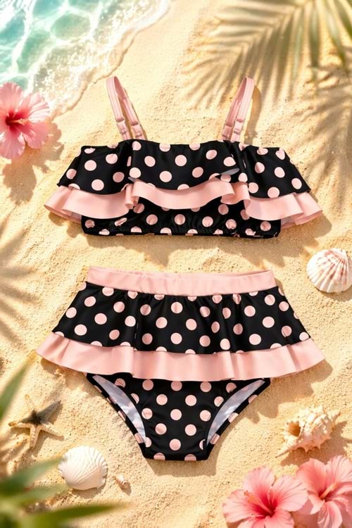 Kız Çocuk Desenli Mayo Deniz ve Havuz Bikini Takımı M00815