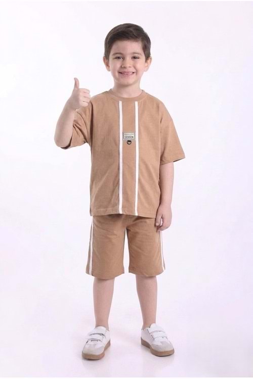 Erkek Çocuk Baskılı Oversize Kısa Kollu Şortlu 2li Takım M00843