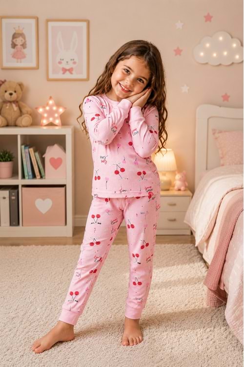 Kız Çocuk Baskılı Pamuku 2li Pijama Takım M00845