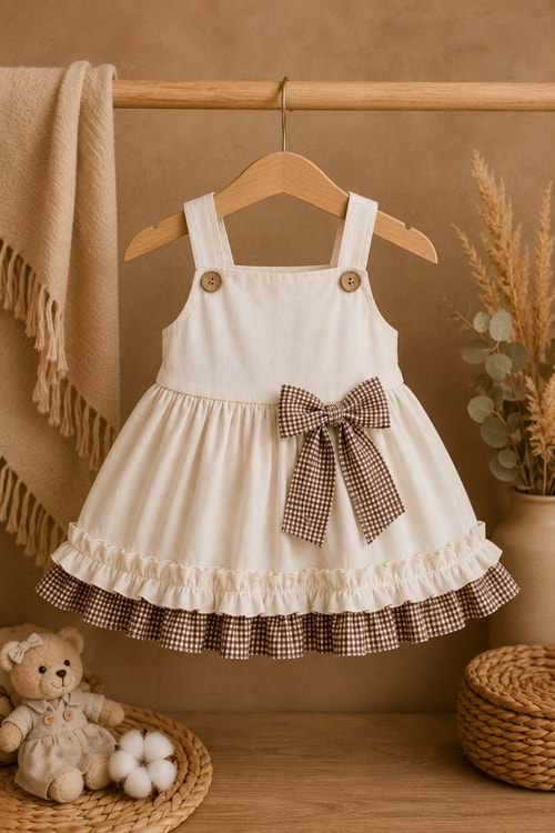 Kız Bebek %100 Pamuklu Fiyonk Detaylı Elbise M00849