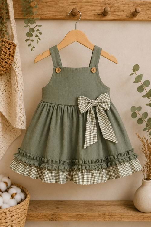 Kız Bebek %100 Pamuklu Fiyonk Detaylı Elbise M00849