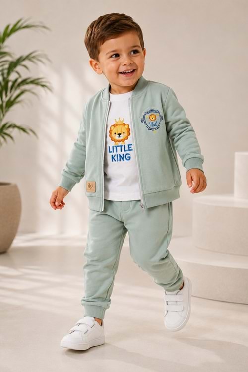 Erkek Bebek Küçük Aslan Hırkalı 3lü Takım M00855