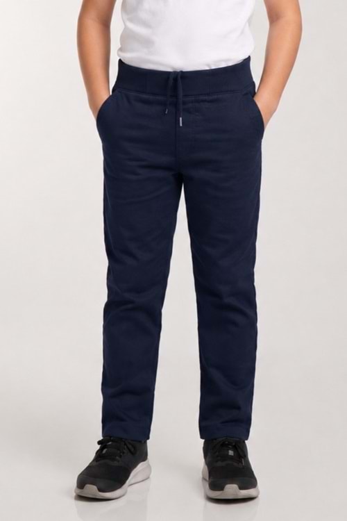 Beli Lastikli Düz Paça Canvas Çocuk Okul Eşofman Pantolonu M00857