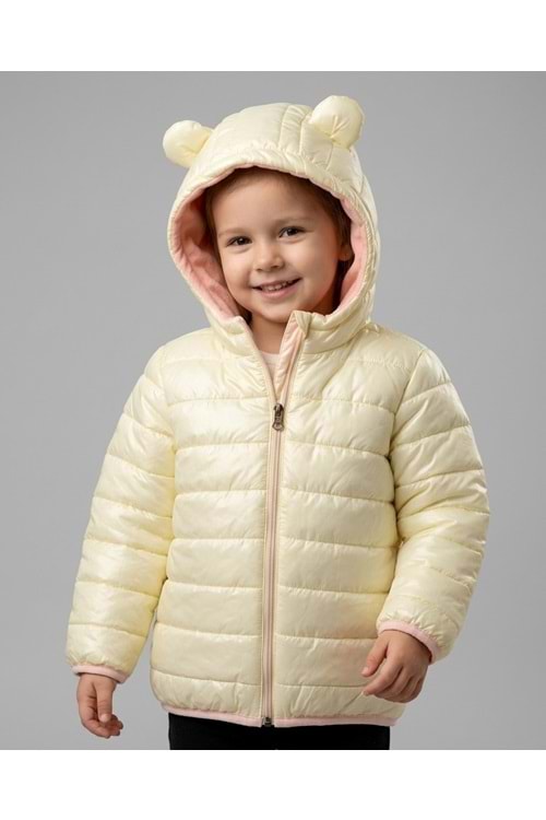 Kız Çocuk Kapüşonlu İçi Polarlı Fermuarlı Şişme Mont M00859