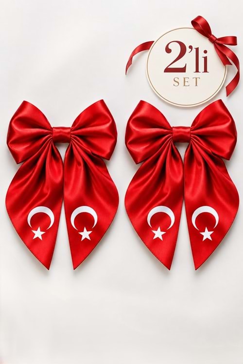 2li Set Türk Bayrak Desenli Fiyonk Toka Seti - 29 Ekim 23 Nisan Okul Tören M00882