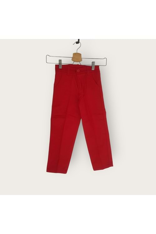 Mnk Kırmızı Gabardin Fermuarlı Cepli Çocuk Pantolon 9 Yaş