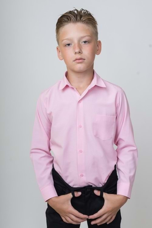 Pamuklu Pembe Erkek Çocuk Gömlek
