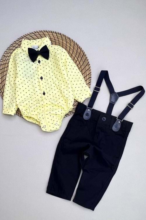 Gömlekli Alttan Çıtçıtlı Gabardin Pantolonlu Pamuklu Bebek Takım