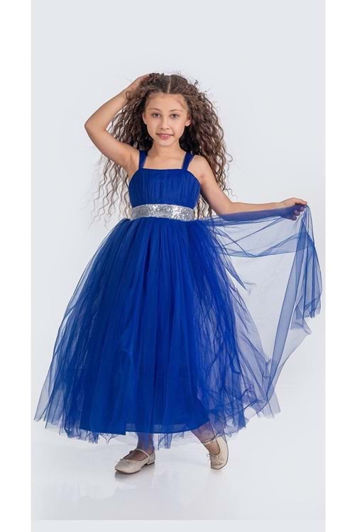 Sırt Gipeli Tütü Etek Kız Çocuk Saten Parti Abiye Elbise MNK0340