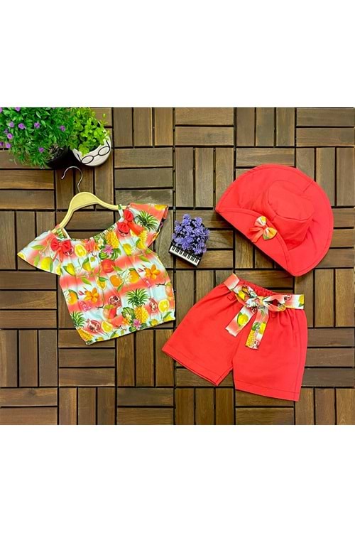 Sweet Fruits Şapkalı Şortlu Kız Çocuk Takım