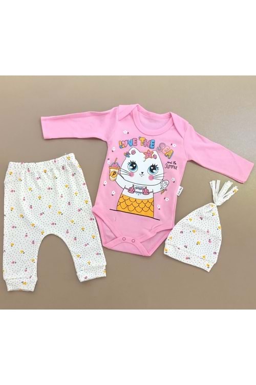 Kukuleta Şapkalı Badili 3lü Bebek Takımı Mnk0370