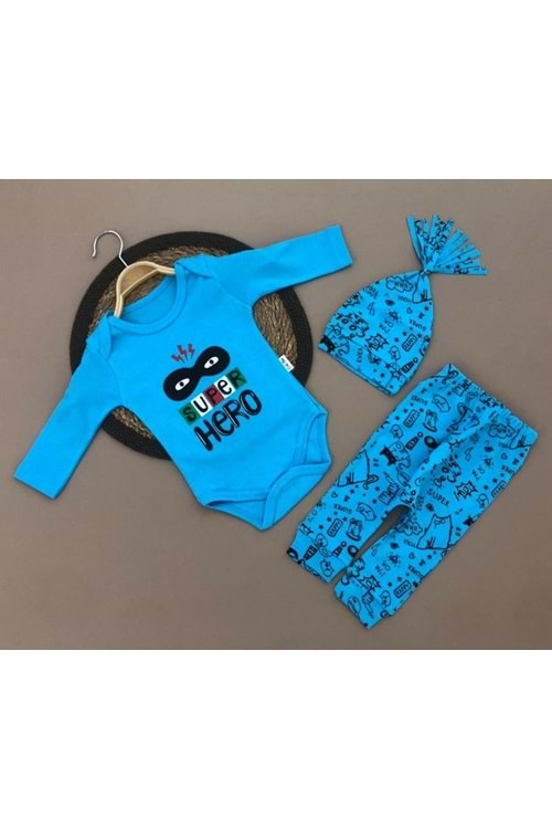 Super Hero Kukuleta Şapkalı Badili 3lü Bebek Takımı