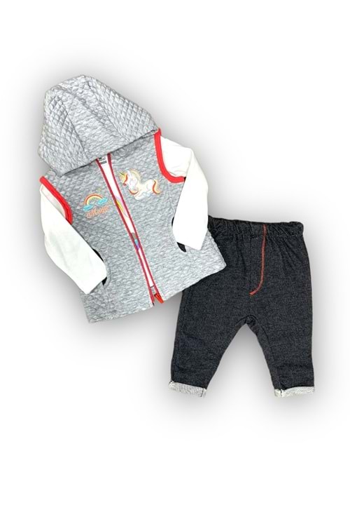 Kız Bebek Kapitone Yelekli 3lü Bebek Takımı MNK0423