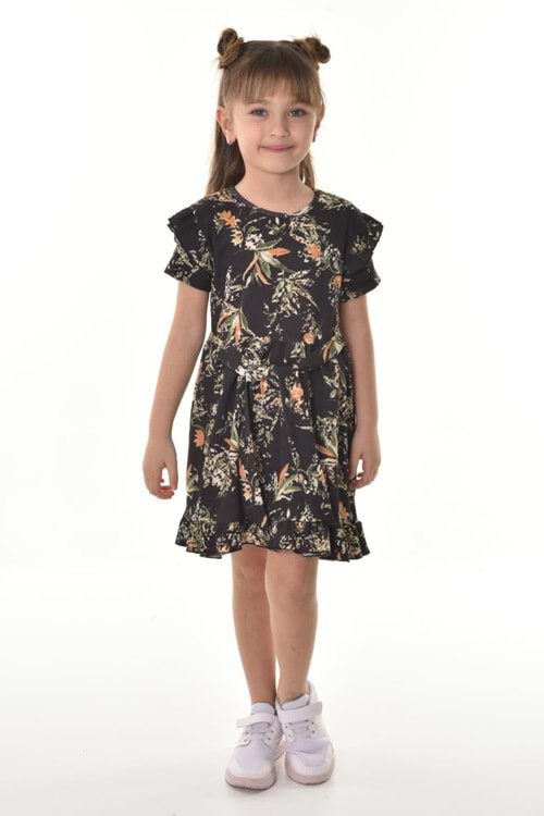 Fırfırlı Kız Çocuk Dokuma Kumaş Tiril Elbise MNK0503