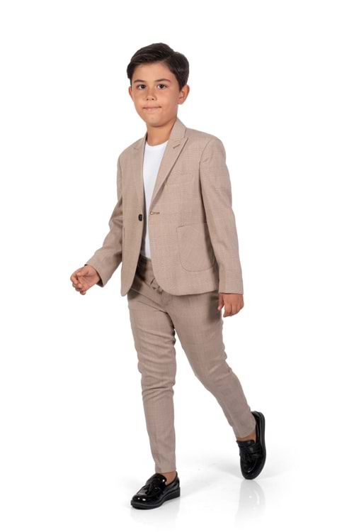 Ekose Desen Spor Erkek Çocuk Ceket, Tişört , Jogger Pantolonlu Takım MNK0549