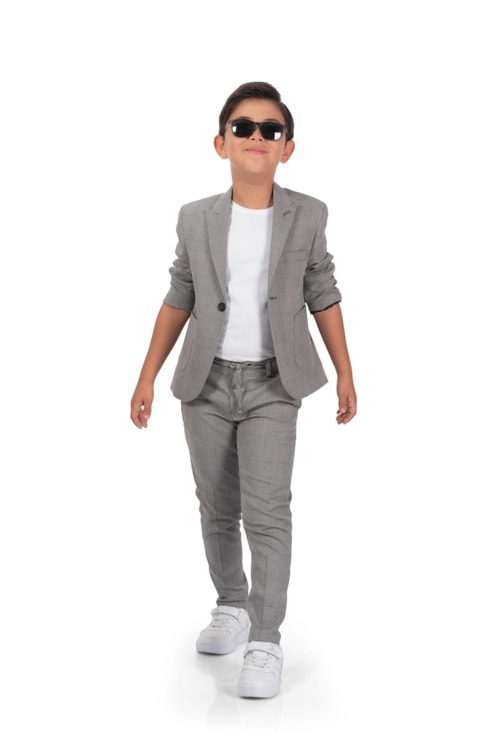 Ekose Desen Spor Erkek Çocuk Ceket, Tişört , Jogger Pantolonlu Takım MNK0549