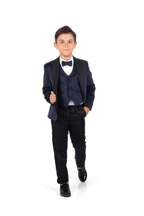 Kadife Ceketli Yelekli Erkek Çocuk Takım Elbise MNK0550