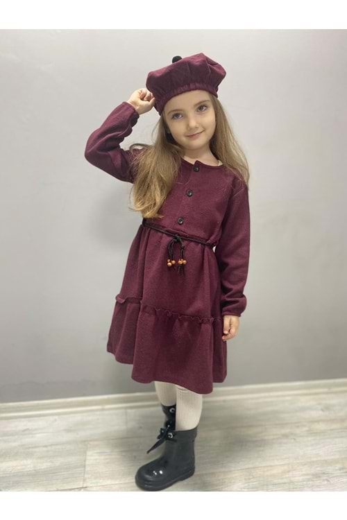 Kaşe Kumaş Şapkalı Kız Çocuk Elbise MNK0559