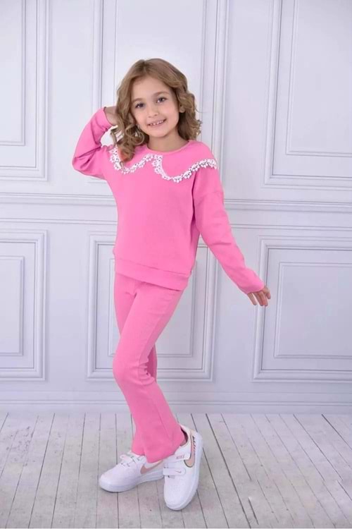 Fisto Yaka Fitilli Kumaş Kız Çocuk Eşofman Takım MNK0569