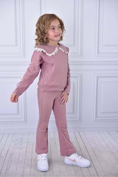 Fisto Yaka Fitilli Kumaş Kız Çocuk Eşofman Takım MNK0569