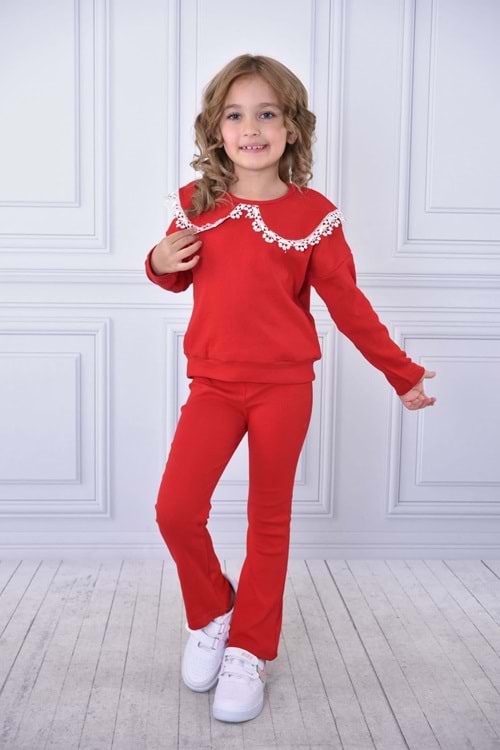 Fisto Yaka Fitilli Kumaş Kız Çocuk Eşofman Takım MNK0569
