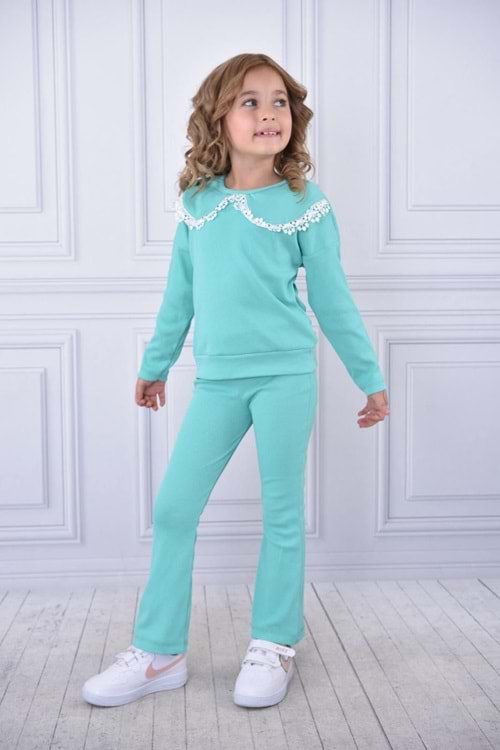 Fisto Yaka Fitilli Kumaş Kız Çocuk Eşofman Takım MNK0569