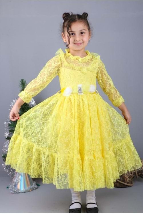 Çiçek Motif Dantelli Çocuk Tesettür Elbise MNK0580