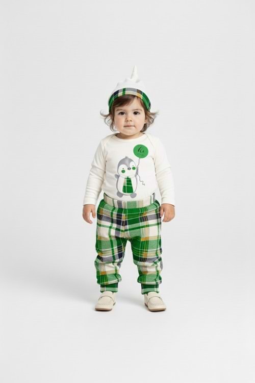 Kravatlı Penguen Badi , Pantolon , Şapka Penye Takım MNK0587