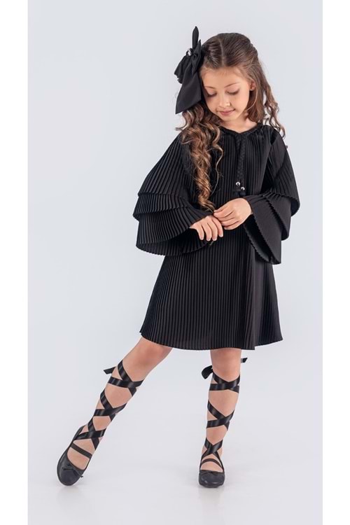 Kız Çocuk Krep Plise Elbise MNK0595