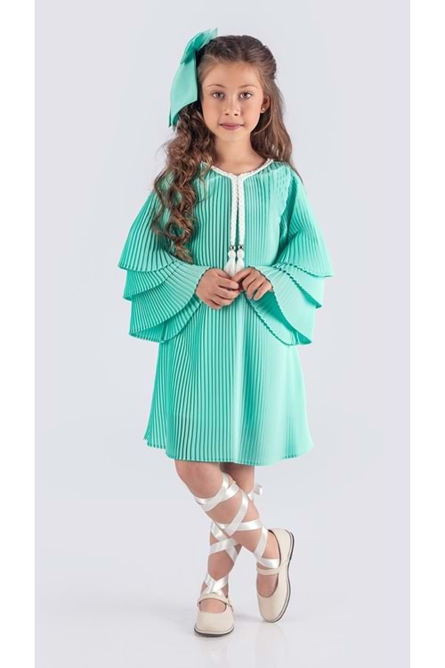 Kız Çocuk Krep Plise Elbise MNK0595