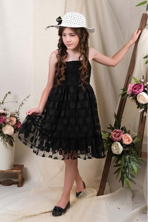 Şapkalı Gipeli Kız Elbise MNK0609