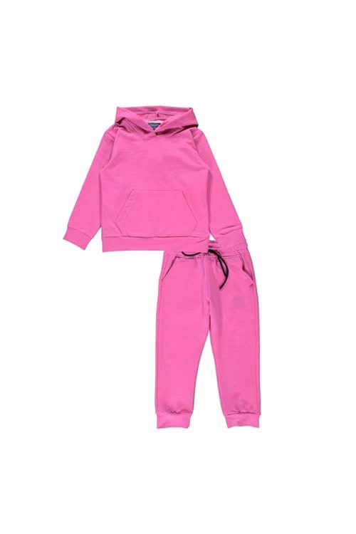 Basic Düz Kanguru Cepli Kapüşonlu Çocuk Eşofman MNK0611