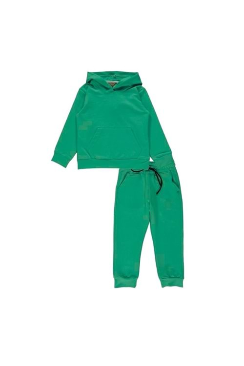 Basic Düz Kanguru Cepli Kapüşonlu Çocuk Eşofman MNK0611
