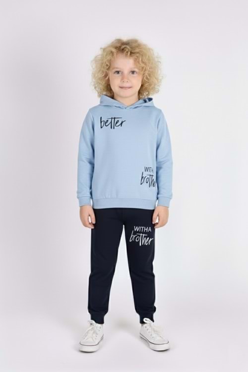 Baskılı Erkek Kapüşonlu Çocuk Eşofman MNK0627