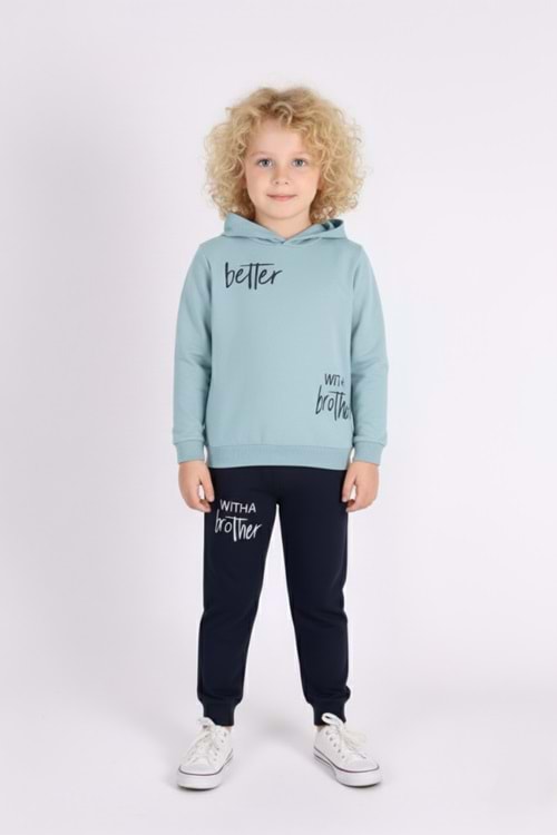 Baskılı Erkek Kapüşonlu Çocuk Eşofman MNK0627