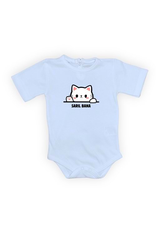 Sarıl Bana Kedi Baskılı Bebek Body Zıbın Çıtçıtlı Badi