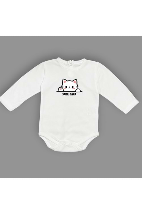 Sarıl Bana Kedi Baskılı Bebek Body Zıbın Çıtçıtlı Badi