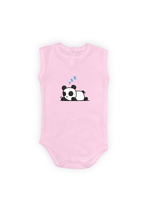 Uykucu Panda Baskılı Bebek Body Zıbın Çıtçıtlı Badi