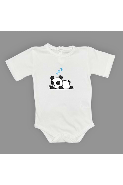 Uykucu Panda Baskılı Bebek Body Zıbın Çıtçıtlı Badi