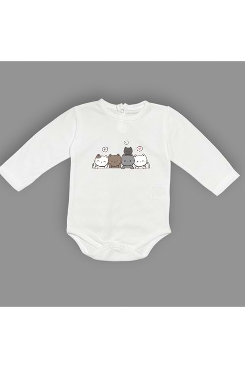 Sevimli Kediler Baskılı Bebek Body Zıbın Çıtçıtlı Badi