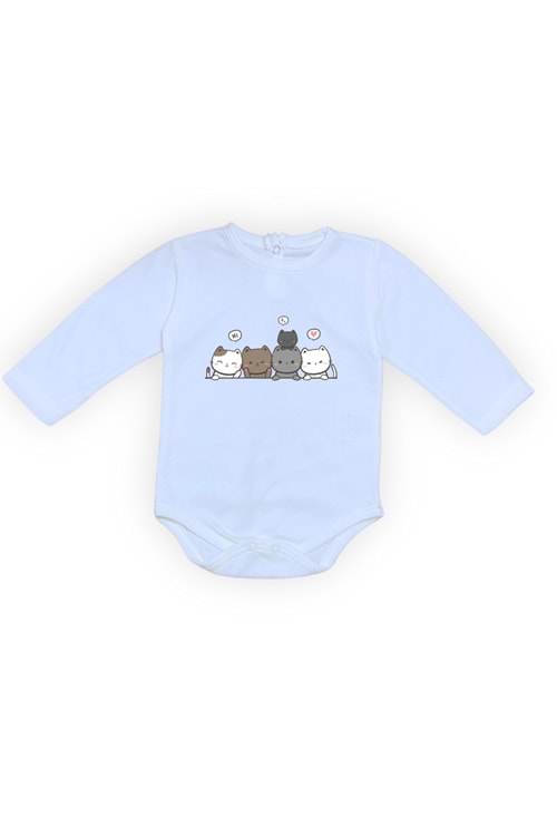 Sevimli Kediler Baskılı Bebek Body Zıbın Çıtçıtlı Badi